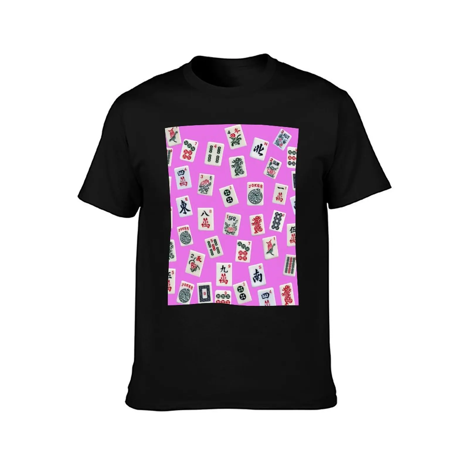 Mahjongg game tiles design on pink color T-Shirt Aesthetic clothing heavyweights men clothings