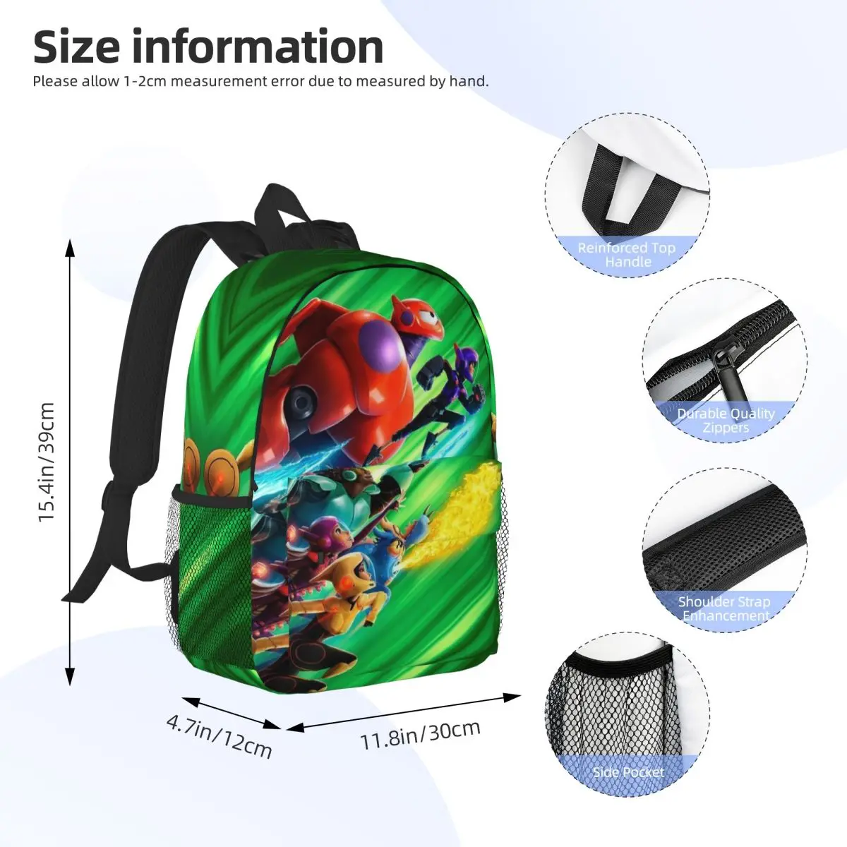 Big Hero 6 15-Inch Waterproof Backpack - Lightweight Travel Bag with Multiple Pockets for Organization