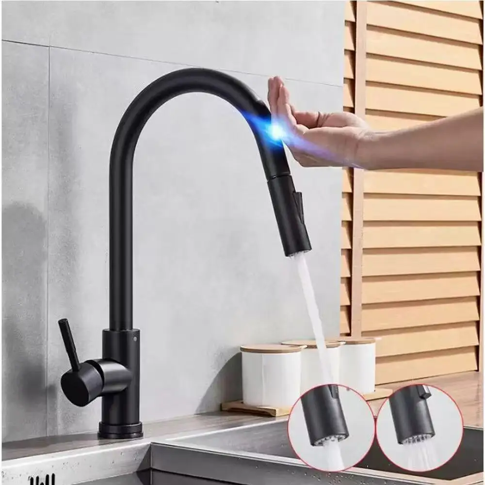 Touch Kitchen Faucet Pull Out  Brushed Nickle Sensor Stainless Steel Black Smart Induction Mixed Tap Touch Control Sink Tap
