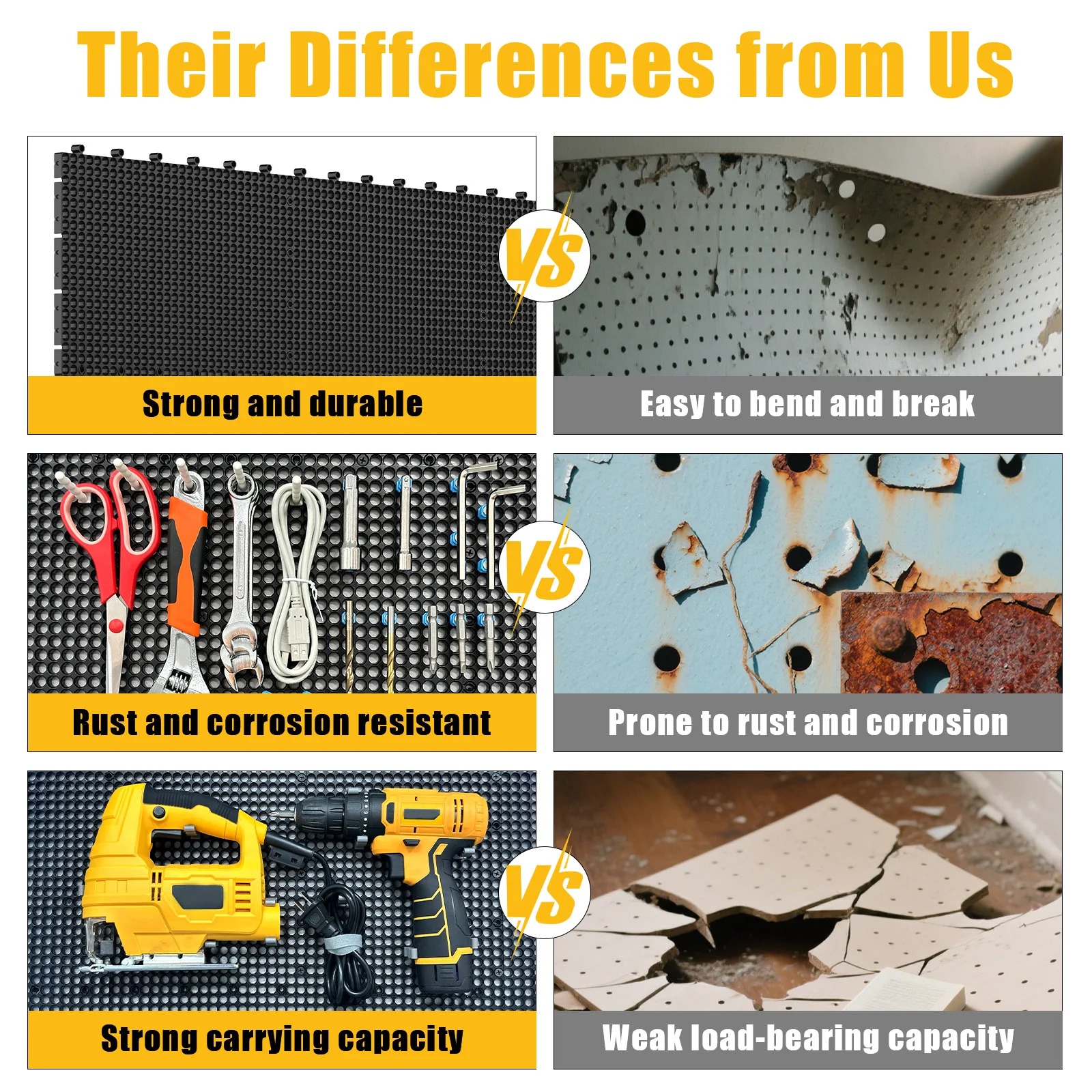 6 pcs grey plastic peg board set 200 accessories, rust-proof, non-sagging,  Garage Peg Board Wall Pegboard Organizer