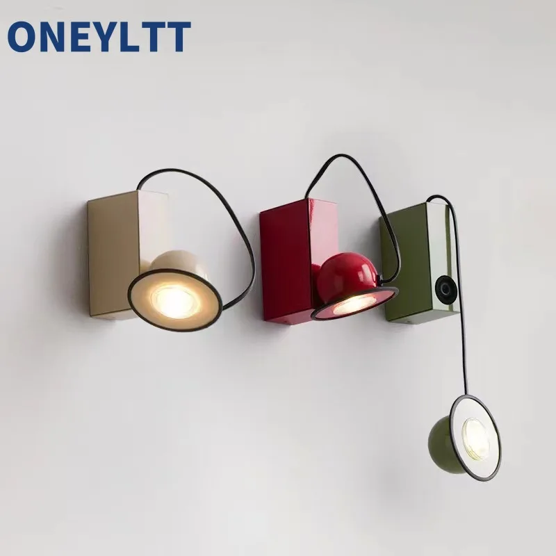 

Medieval Bauhaus macaron wall lamp Nordic living room designer model room headboard Memphis magnetic suction bedroom lamp