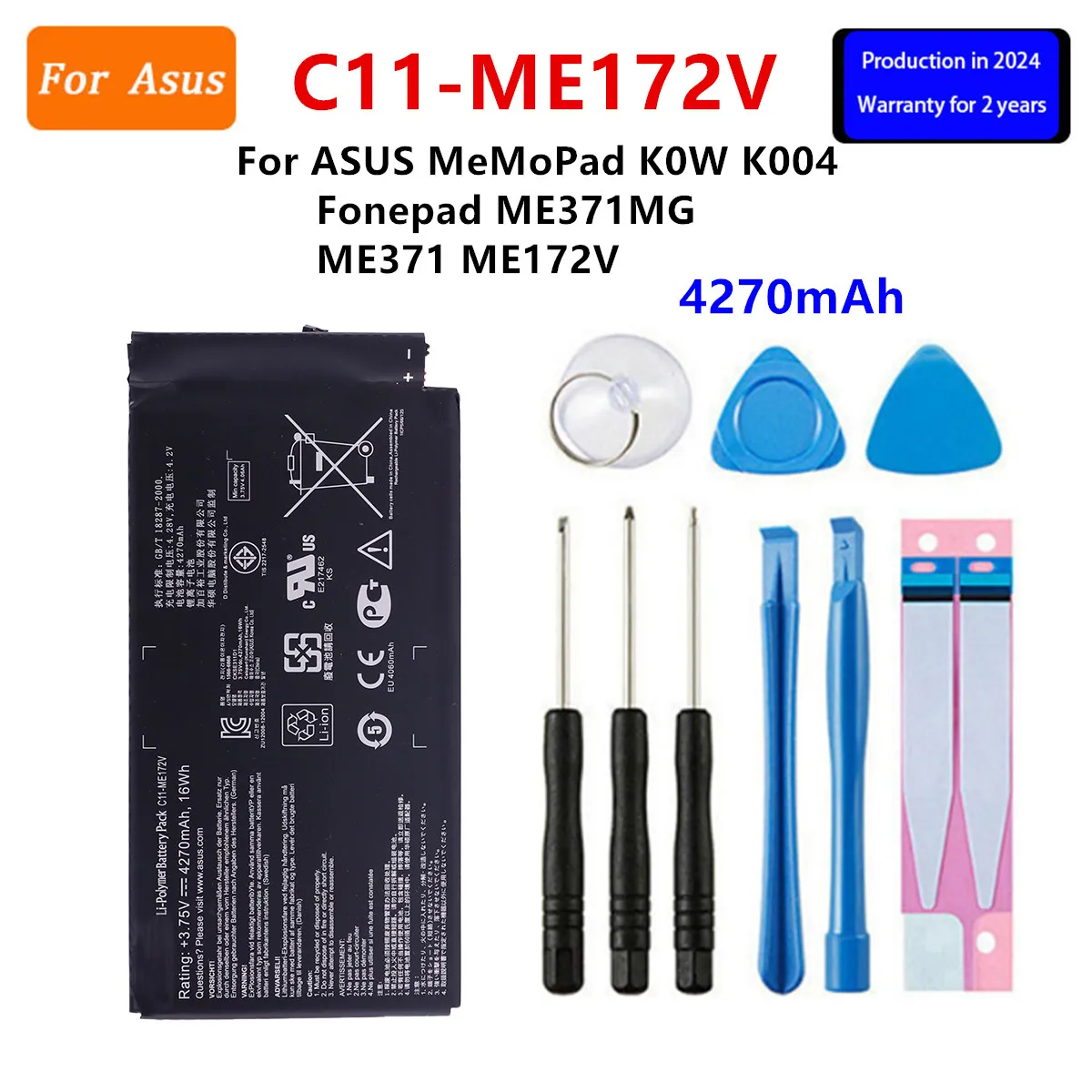 

Brand New Battery C11-ME172V 4270mAh For Asus MeMo Pad, ME172V, ME172 K004, ME371MG, ME371 Phone Battery+Tools