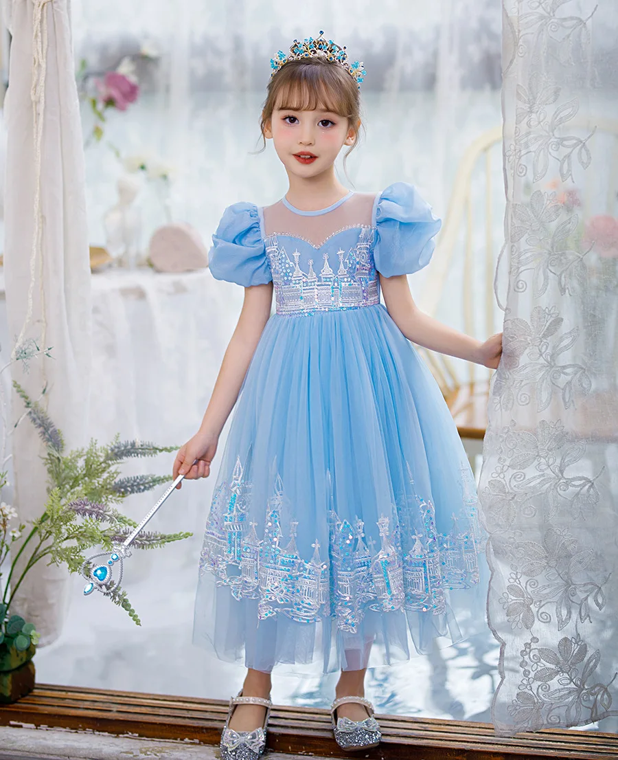 Kids Girls 2024 Elegant Luxury Dresses Disney Frozen Elsa Dress For Child Girl Ceremony Sequin Bluey Queen Party Princess Dress