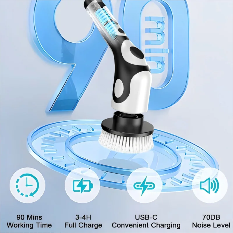 HOMEFISH Multifunctional Electric Cleaning Brush Voice Rechargeable Smart Rotary Cleaning Brush Kitchen Cleaning Brush