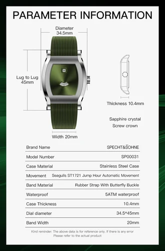 Imagen 2 del producto Nuevo Reloj mecánico automático Specht & Söhne Jump Hour de lujo para Hombre, Reloj de pulsera de acero inoxidable con cristal de zafiro, Reloj para Hombre 