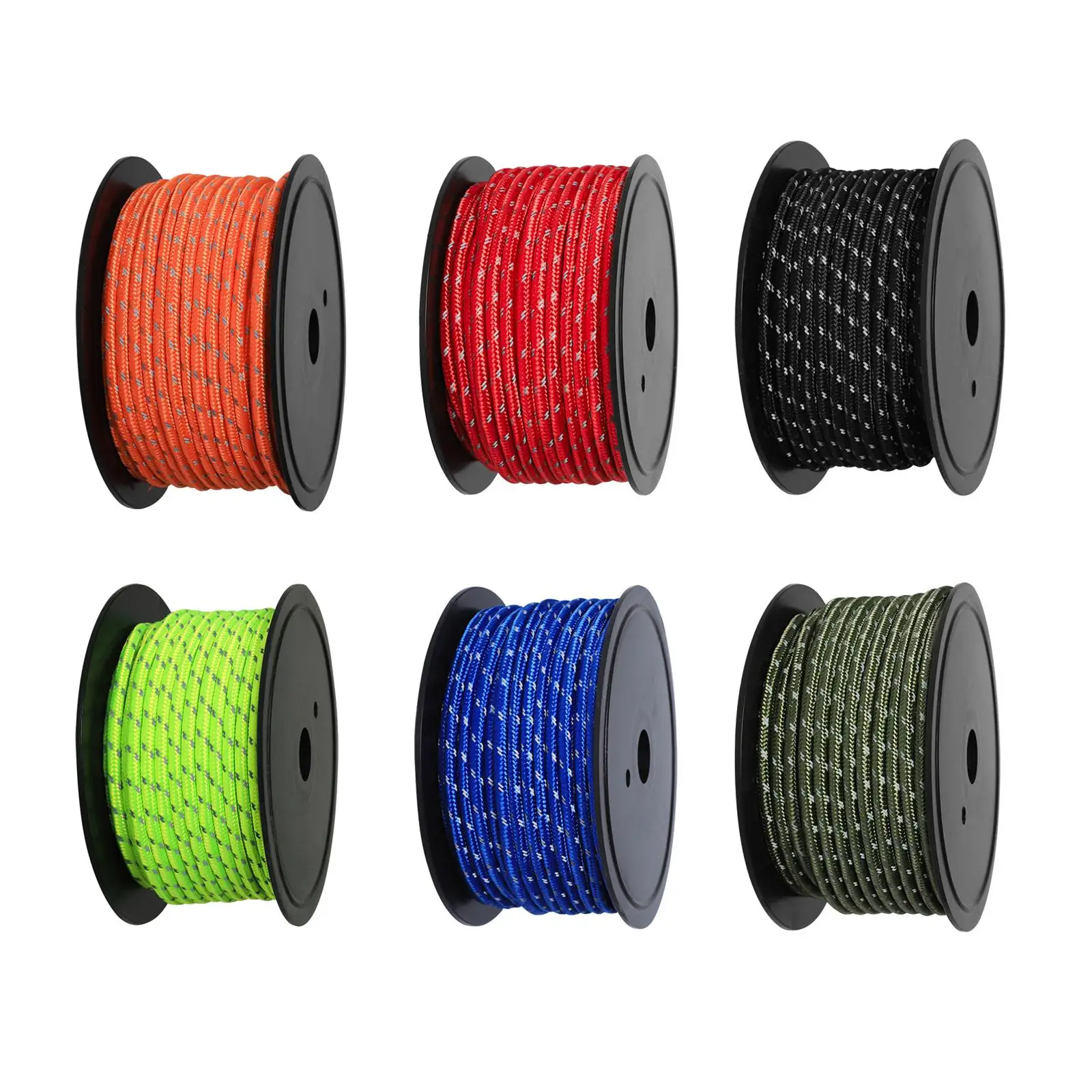 30M 6mm Reflective Tent Rope Guylines, Multifunction Tent Awning Guide Rope Glow