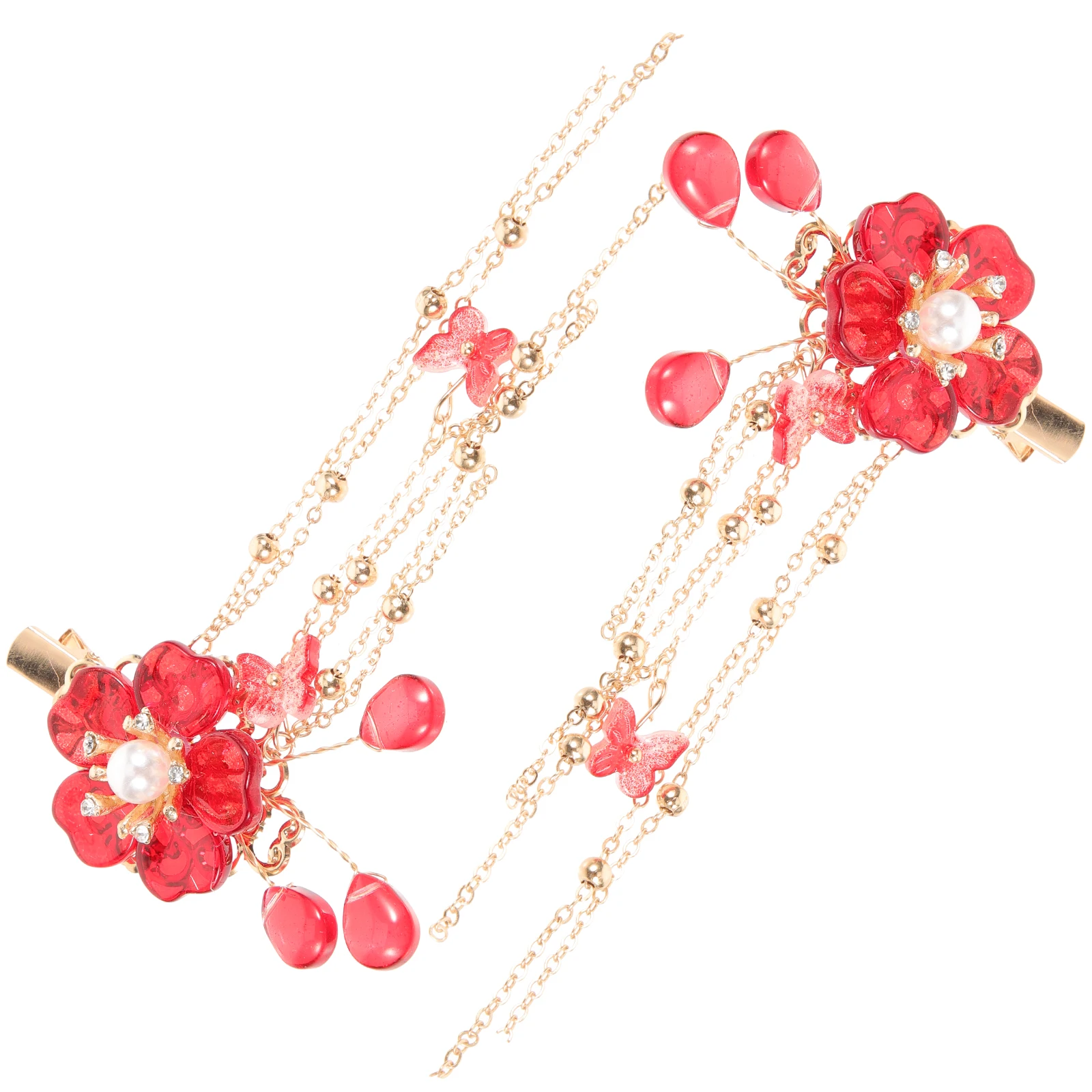 

2pcs Glazed Flower Clips Tassel Decorative Wedding Accessories for Women Small Floral Hair Accessories Teen Girls for Women
