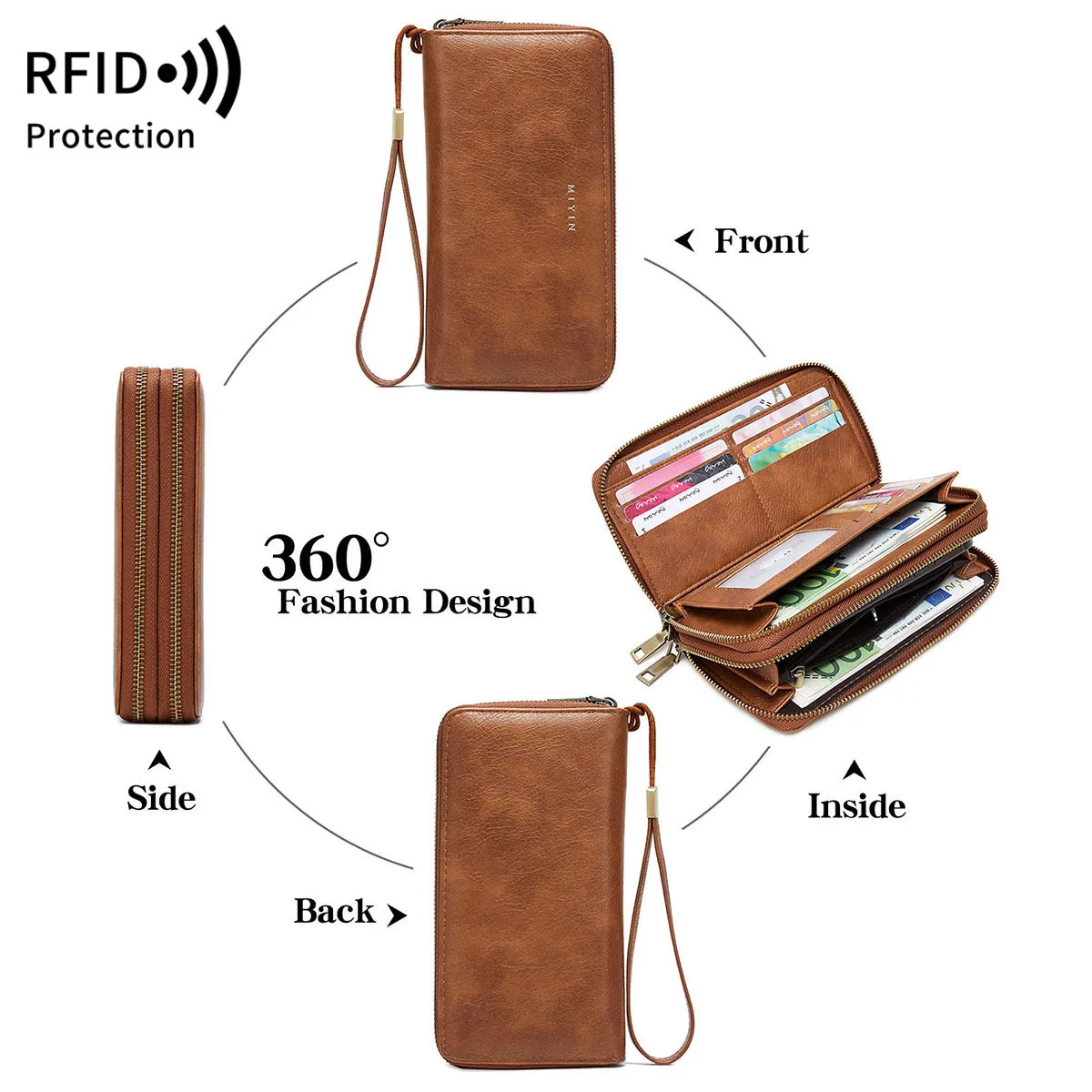 موضة المرأة محفظة طويلة بولي Leather جلد كبير السيدات الهاتف حقيبة المال محفظة نسائية للعملات المعدنية خمر سستة الإناث حقيبة صغيرة بطاقة الائتمان 2025