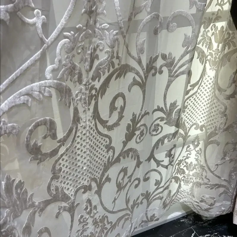New Blue Champagne Velvet Embroidered Splicing Curtains For Living Room Bedroom Villa Customized Finished Products Valance