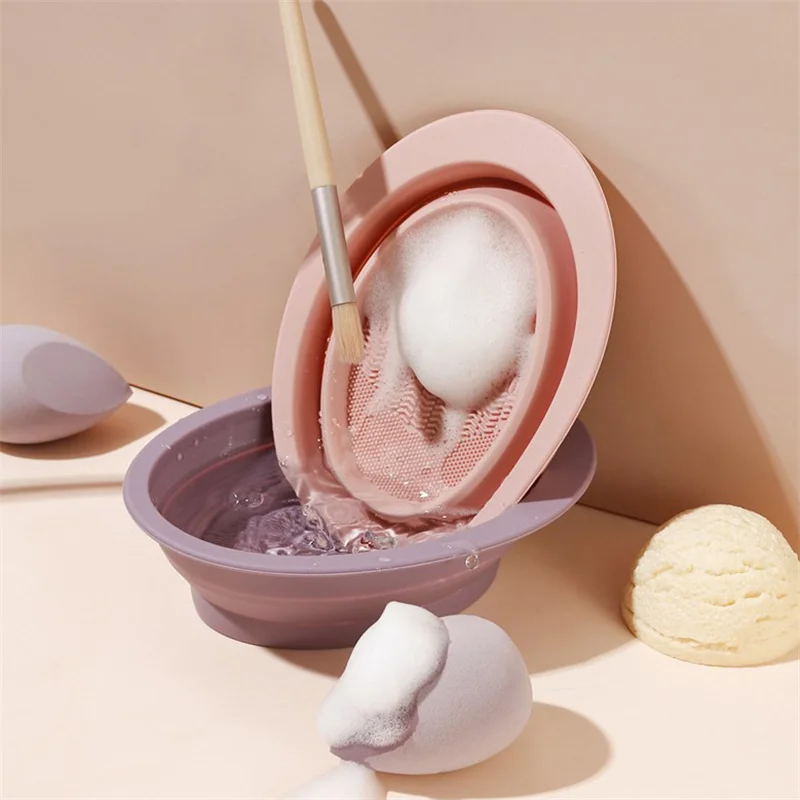 

Soft Silicone Makeup Brush Cleaner Folding Powder Puff Cleaning Bowl Eyeshadow Brush Cleaning Pad Beauty Tools Portable Washing