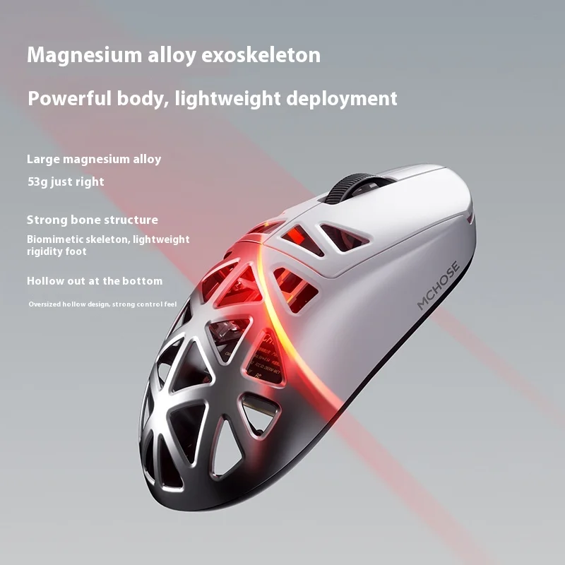 MCHOSE A7X Ultra Magnesium Wireless Mouse Hollow Bluetooth/2.4G/Wired 3-Mode PAW3950TI Leichte PC-Gaming-Maus mit großem Akku