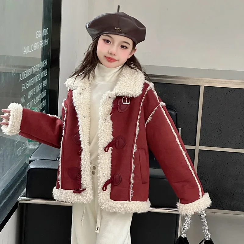 Girls' Coat Autumn and Winter 2024 New Children's Fleece Thickened Autumn Fur Integrated Winter Lamb Fleece Top