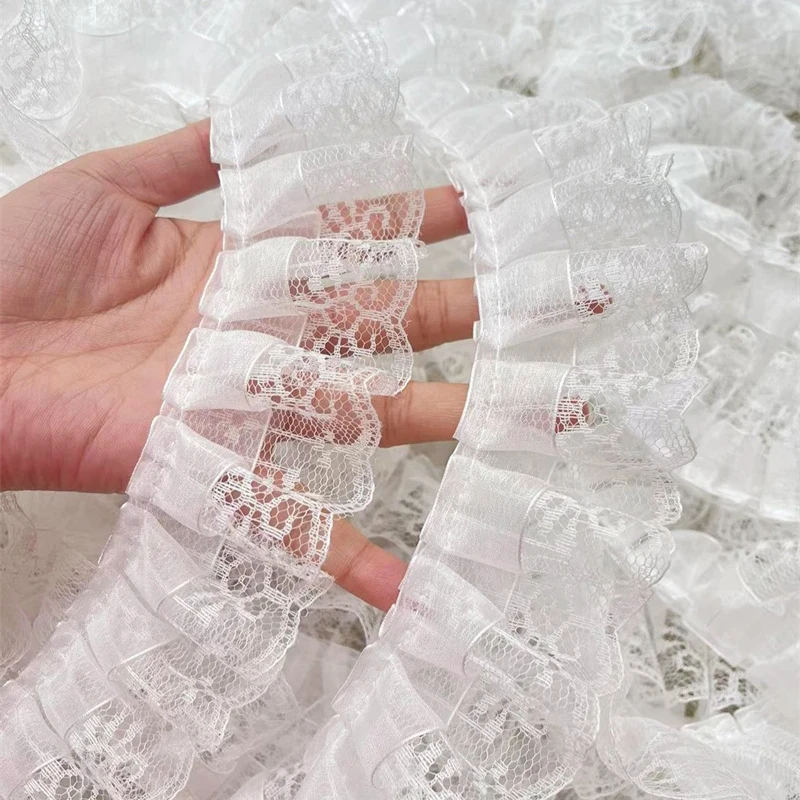 

10 Yard Pleated Ruffled Lace Trim Pastoral Style Lace Embroidered Bows Applique Ribbon For Diy Lolita Dress Clothing Crafts