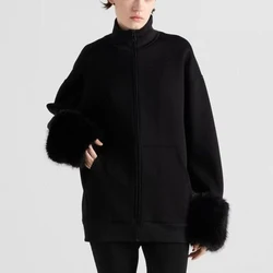 Women's Space Cotton Sweatshirt, Fashionable and Comfortable Casual Jacket Coat, High Quality Black Top, Fall and Winter, New,