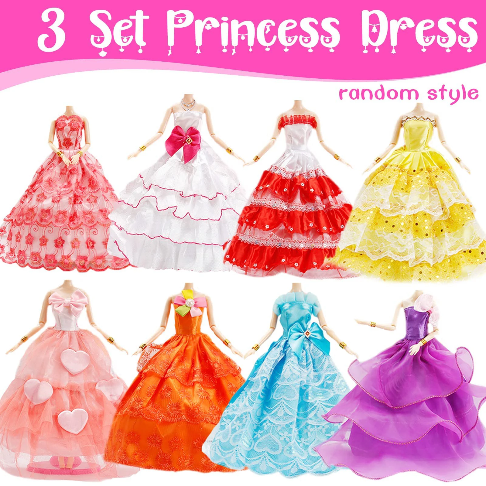 50 Pcs Doll Clothes Outfit for 11.5 Inch Doll, Doll Accessories Collection with 3 Princess Dresses+10 Dressest+6 Tops+6 Pants+5