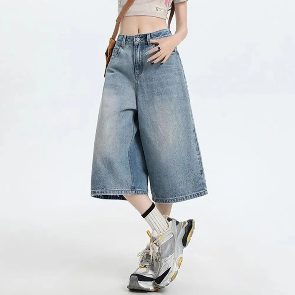 

Women's Vintage Wide Leg Denim Pants Shorts Summer Cropped Jeans for Women High Waisted Denim Pants Casual Short Baggy Jeans