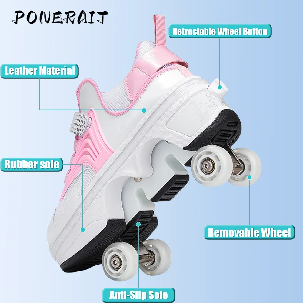 Child\'s 4-wheel Dual-purpose Roller Shoes Outdoor Kids Deformed Shoes With Wheels Fashion Parkour Sneakers For Girls From Gift