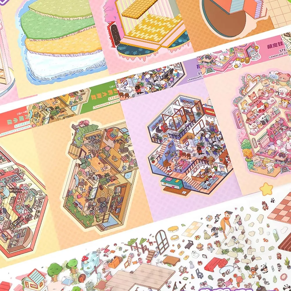 Libro de talla grande 6 escenas en 1, diario de viaje de dibujos animados, colección de pegatinas de paisaje, libros de juegos de juguete DIY, regalo de cumpleaños para Festival para niños