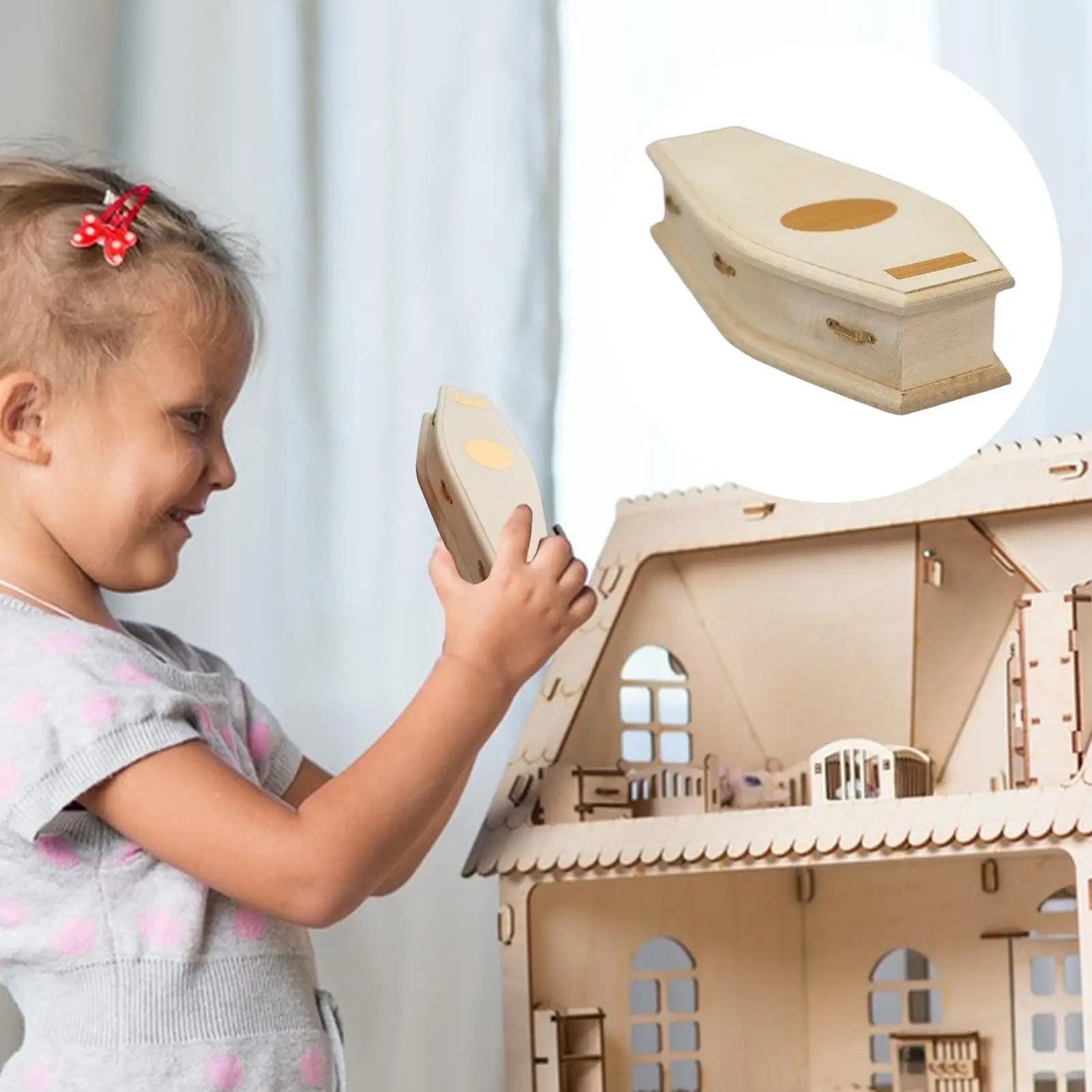 Mini Coffin Doll House Decoration Furnishings Unfinished Wood Mini Coffin Model Decorative Doll House Furniture For Display