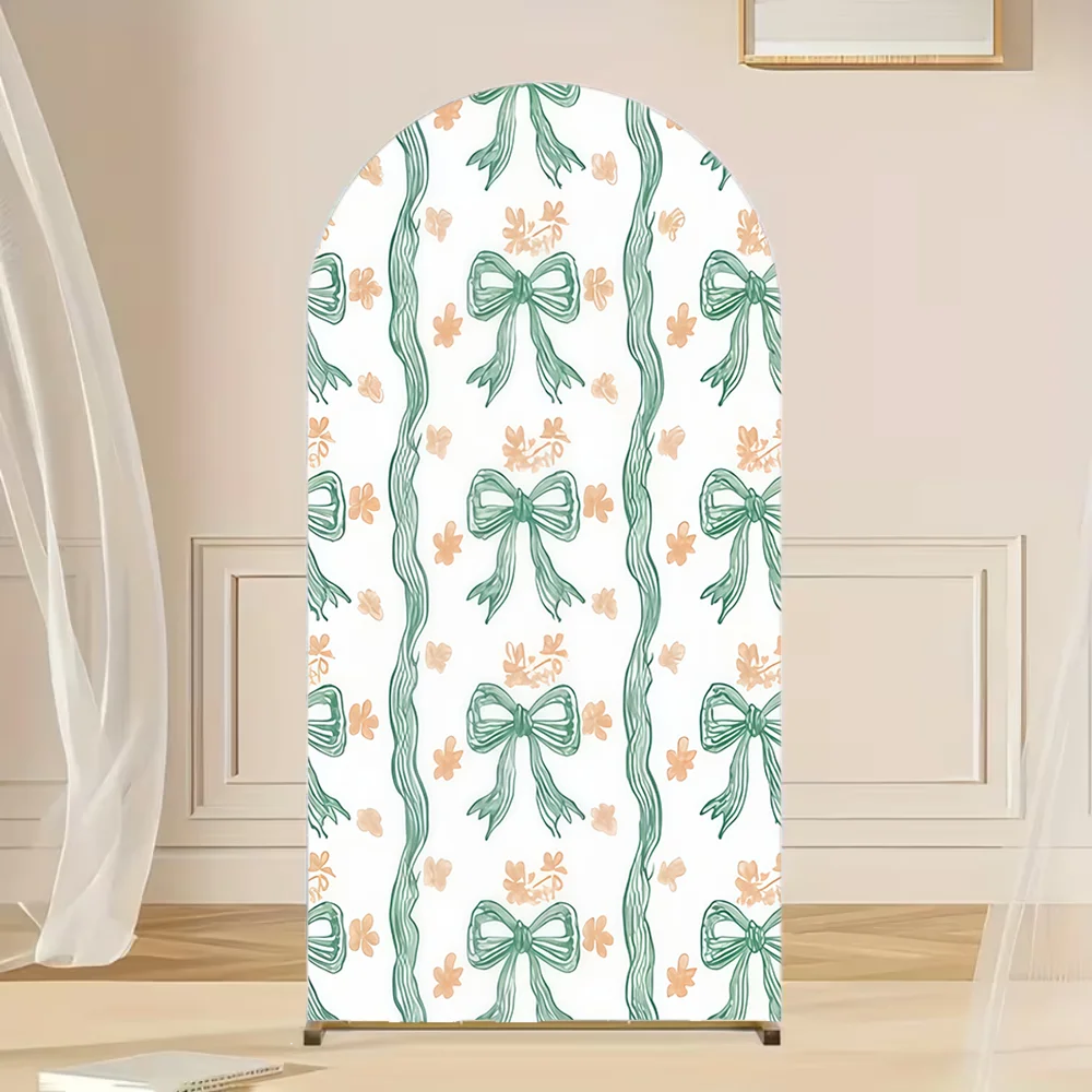 

Green Bowknot Theme Arch Backdrop Baby Shower Girls Birthday Arch Fabric Cover Photography Background Party Decor