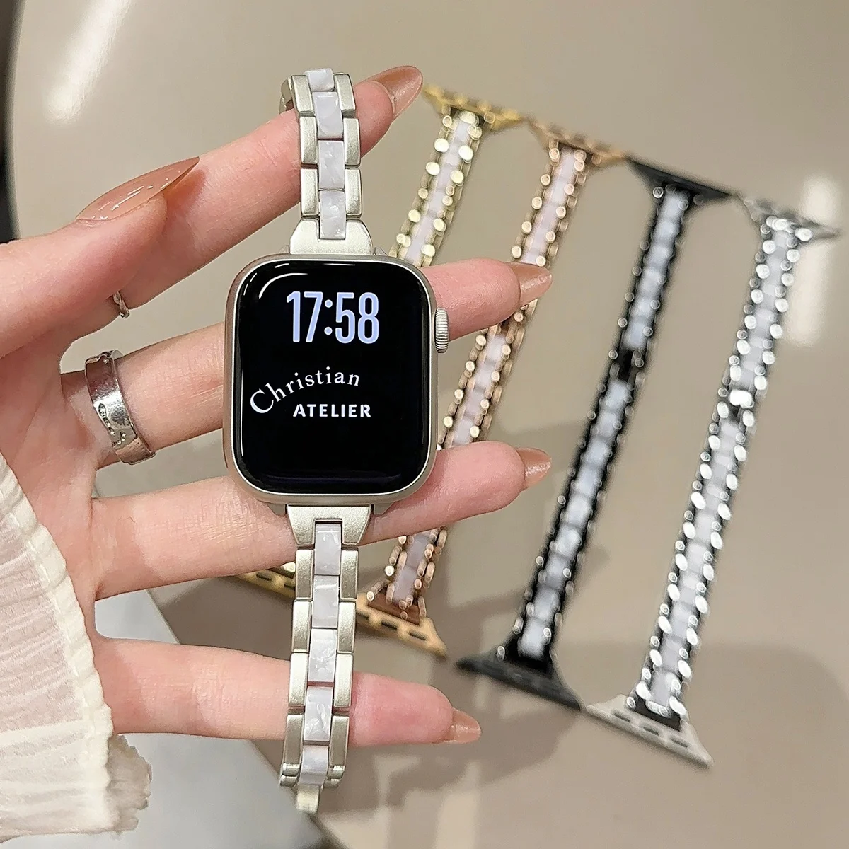 Dünnes Metall-Harz-Armband für Apple Watch Ultra 2 49mm 45mm 44 42mm 38 40 41mm Damen für IWatch Series 9 8 7 6 5 4 Se 3