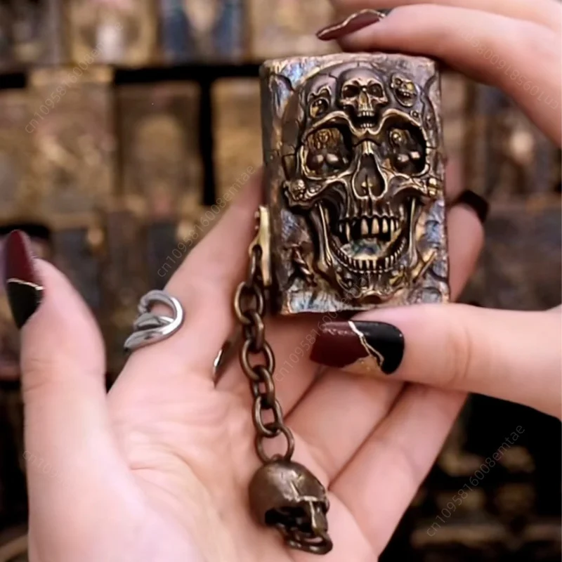 New handmade 3D relief skeleton carved fuel lighter, super handmade carved inner liner, lighter collection, men's gift