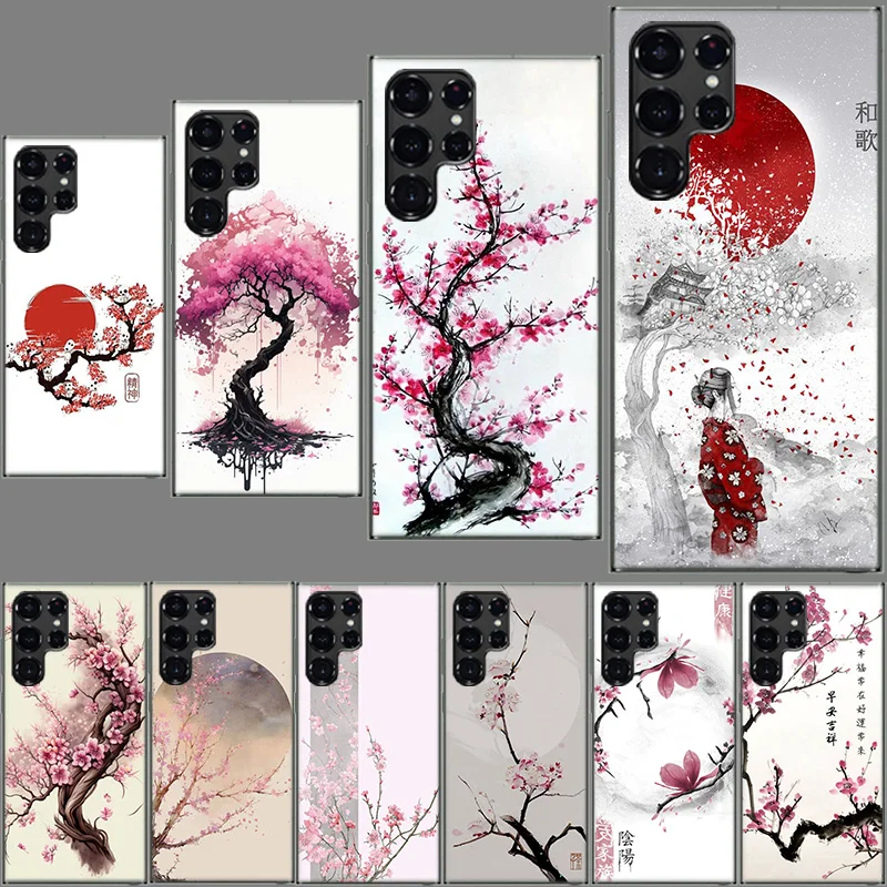 Cherry Blossom Tree Clear Case for Samsung Galaxy S24 S22 Ultra S23 S21 S20 FE Capa Phone Cover S10 S9 S8 Plus S10E Shell Coque