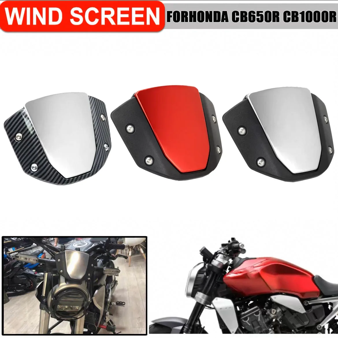 

For Honda CB650R 2019-2025 CB1000R 2018-2024 Motorcycle Accessori Windshield Windscreen Visor Wind Screen Deflector Kit Aluminum