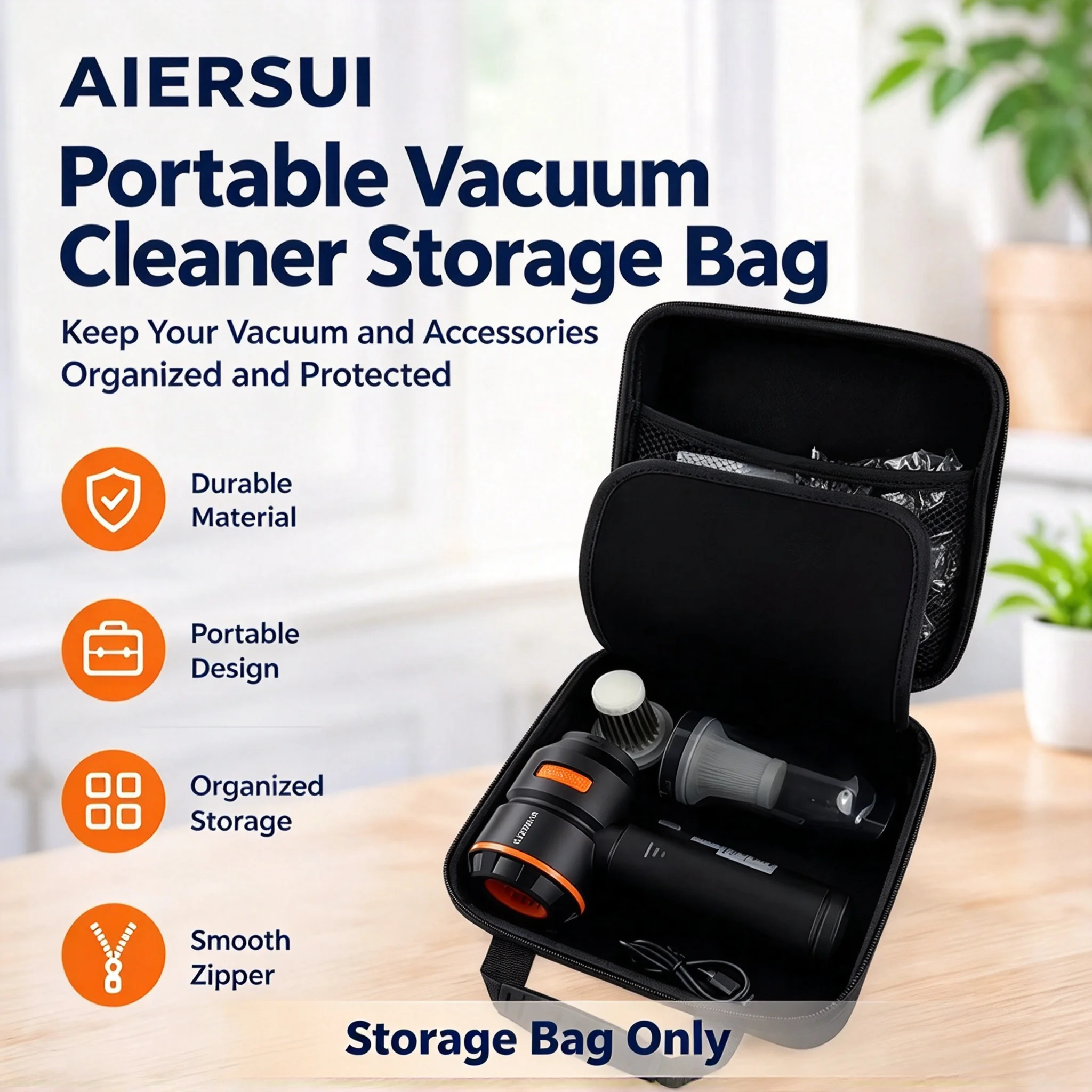 AIERSUI Car Vacuum Cleaner Storage Bag With Handle Large Capacity Zipper Closure Dust‑Proof Moisture‑Resistant Shockproof Case