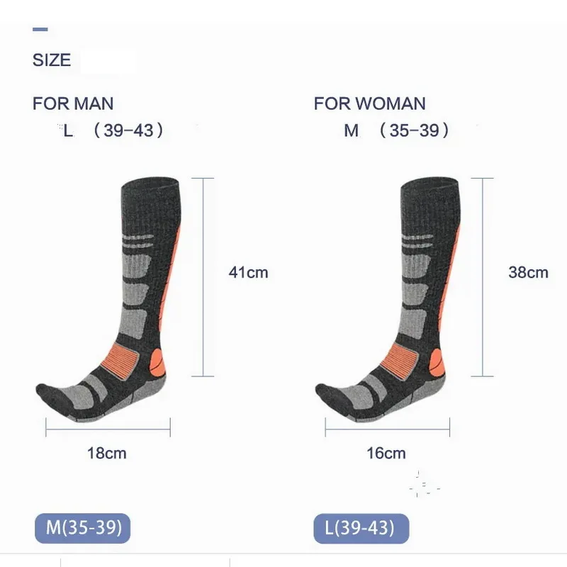 1 Pair Merino Wool Ski Sock Winter Thermal Sock Men Women Sports Sock Thick Long Compression Warm Sock For Hiking Camping Sock