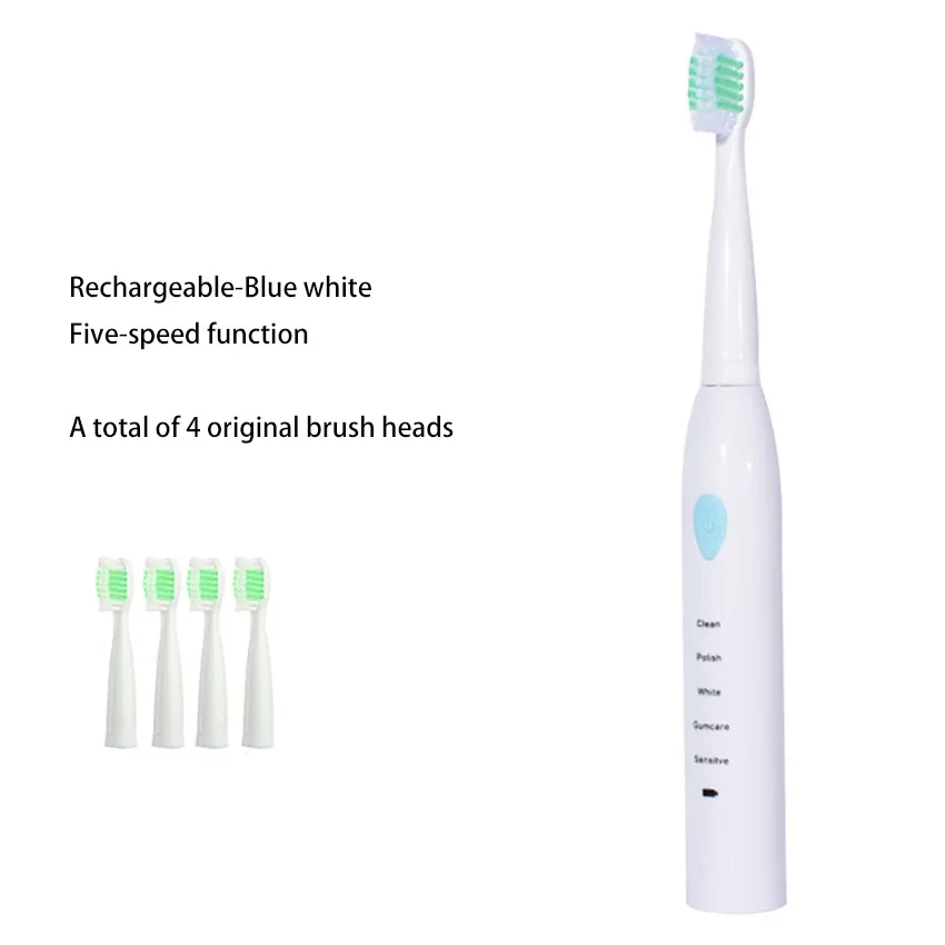 1 set Vibrant À Ultrasons Brosse À Dents brosse à Dents Électrique Étanche Avec 4 Brosse Haeds 5 Modes De Nettoyage pour Adultes, Enfants