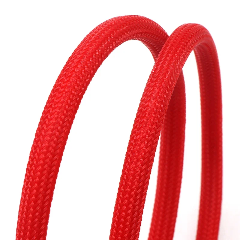 1/5/10M Red PET Braided Sleeve 2 4 6 8 10 12 14 16 20 25 30 40 50 60mm High Density Insulated Cable Protection Expandable Sheath