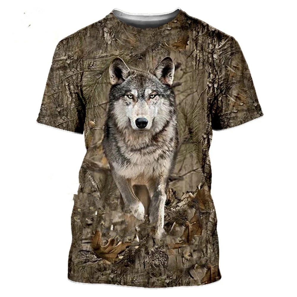 Summer Men\'s 3D Printed T-Shirt Camouflage Hunting Animal Wolf Graphics Fashion Harajuku O-Collar Short-Sleeved Plus Size Top