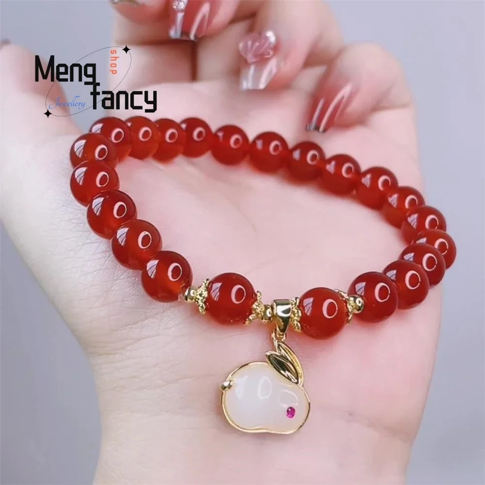 Natural Female Simple Year Of Life Red Agate Rabbit Beaded Bracelet Exquisite Elegant Sexy Young Girls Luxury Fashion Jewelry