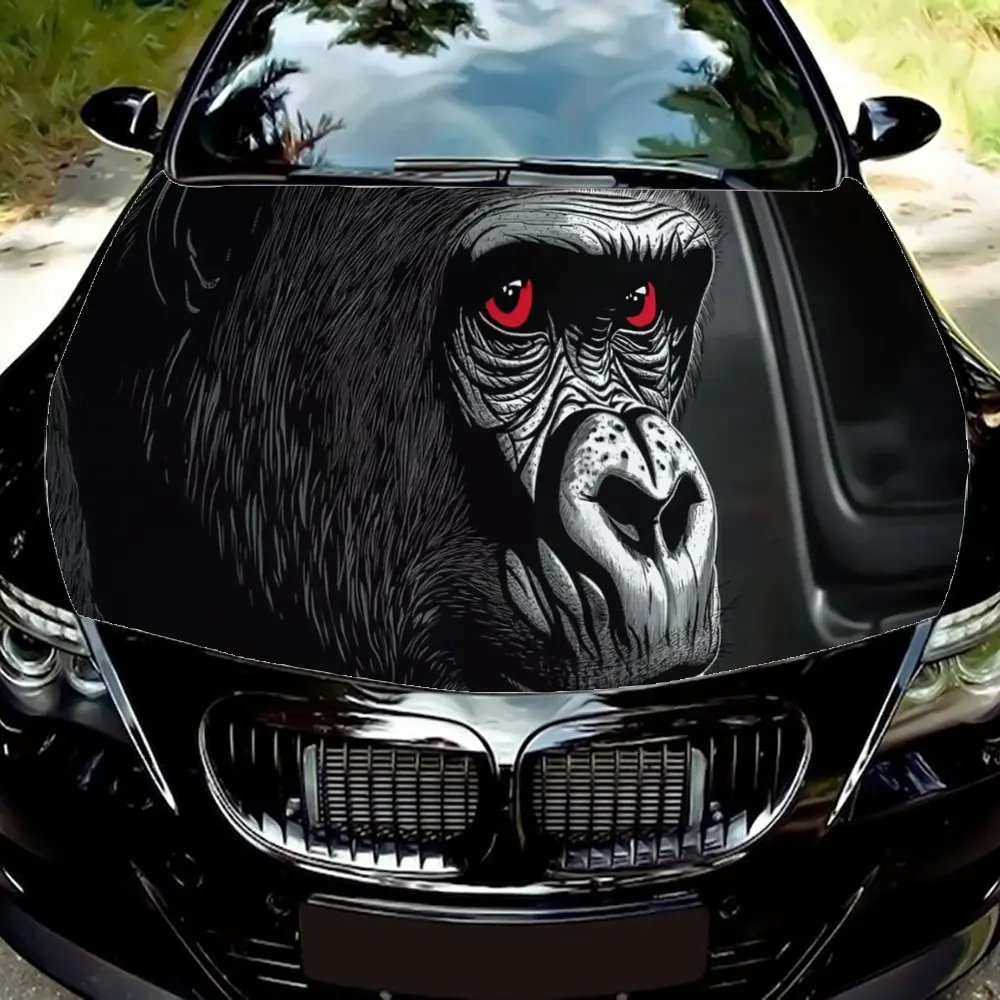 

Red Eyed Sad Gorilla Print Car Hood Wrap Color Vinyl Sticker Truck Graphic Bonnet Custom Auto Accessories Decoration Decal