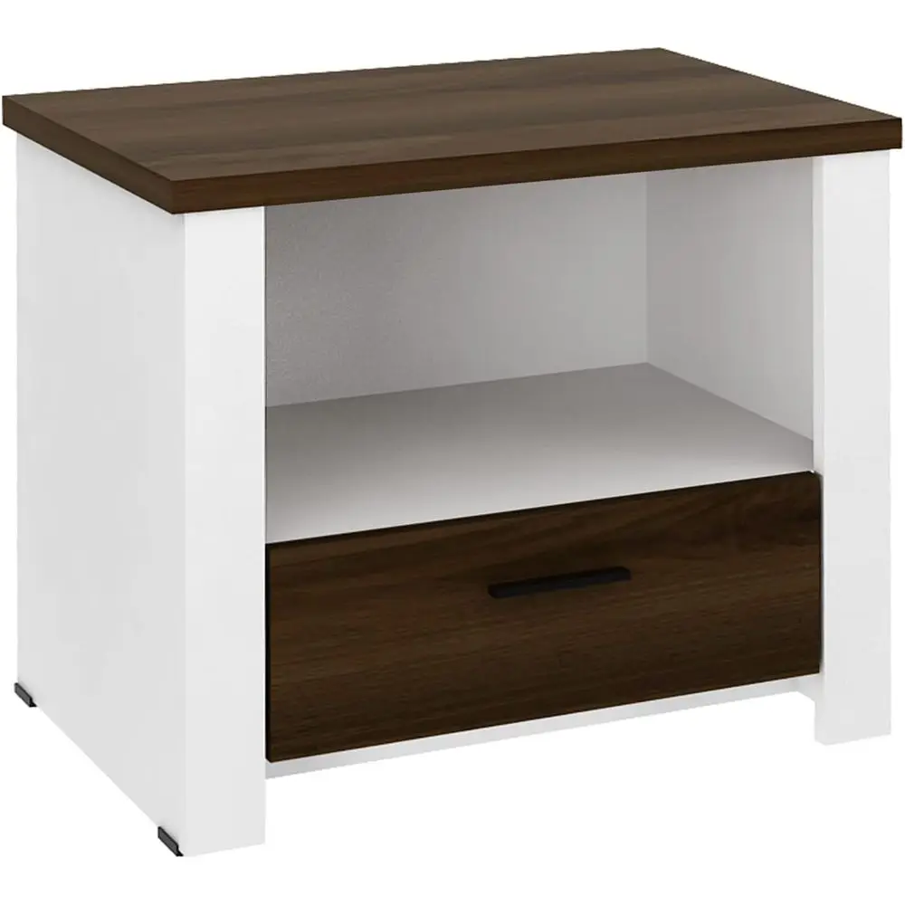 

Современная прикроватная тумбочка с ящиками и открытой полкой, идеально подходит для спальни или гостиной