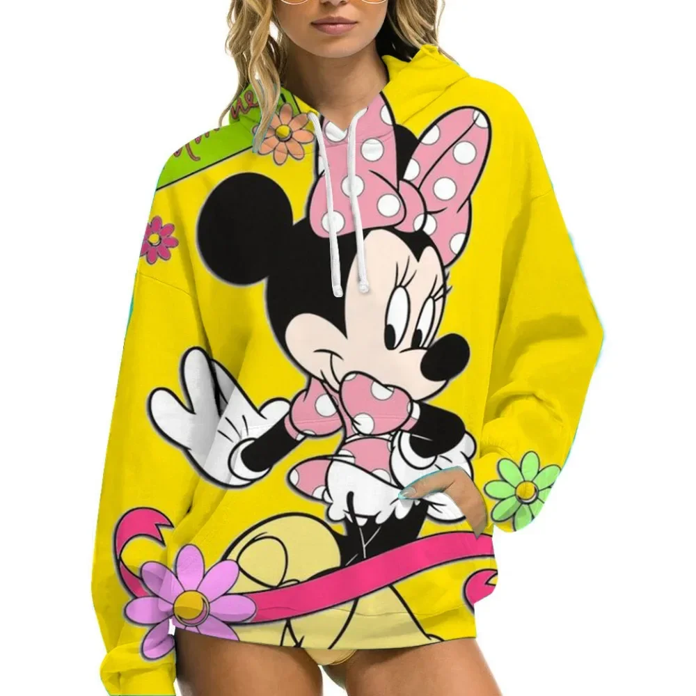 Disney Mickey Mouse Printed Hoodie Women's Pullover Casual Loose Sweatshirt Basic Pocket Women's Clothes