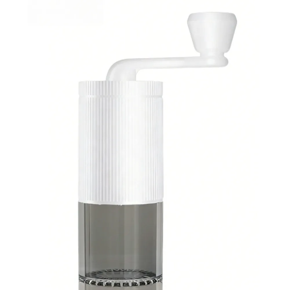 Effort-Reducing Manual Coffee Grinder with Dual Bearing Assembly Extended Lever Arm and Transparent Bean Viewing Window