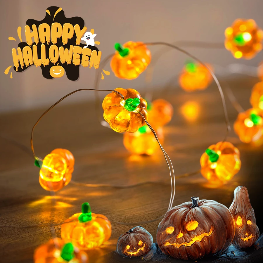 Guirnalda de luces LED de calabaza para Halloween, farolillo de 1M, 2M y 3M para interior y exterior, accesorios de decoración para fiesta y Festival