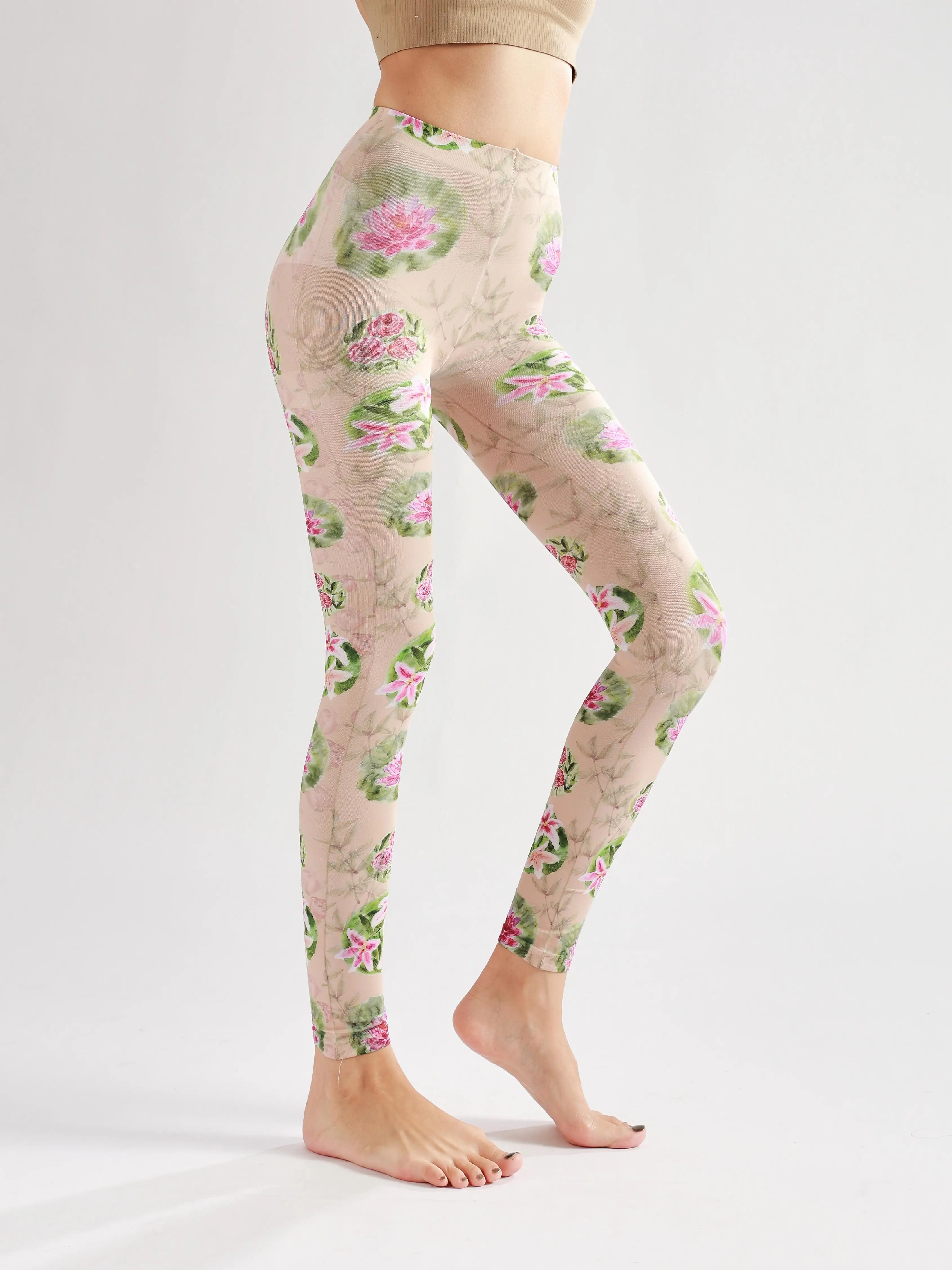 Sahabowi lotus pond nine pants opaque soft digital leggings for women