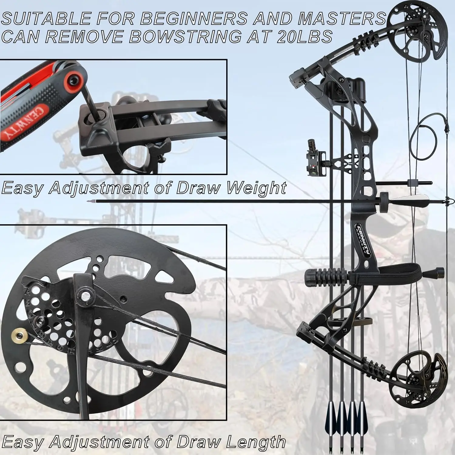 Hunting Compound Bow with All Accessories Included, 0-70 lbs Draw Weight, 16.5