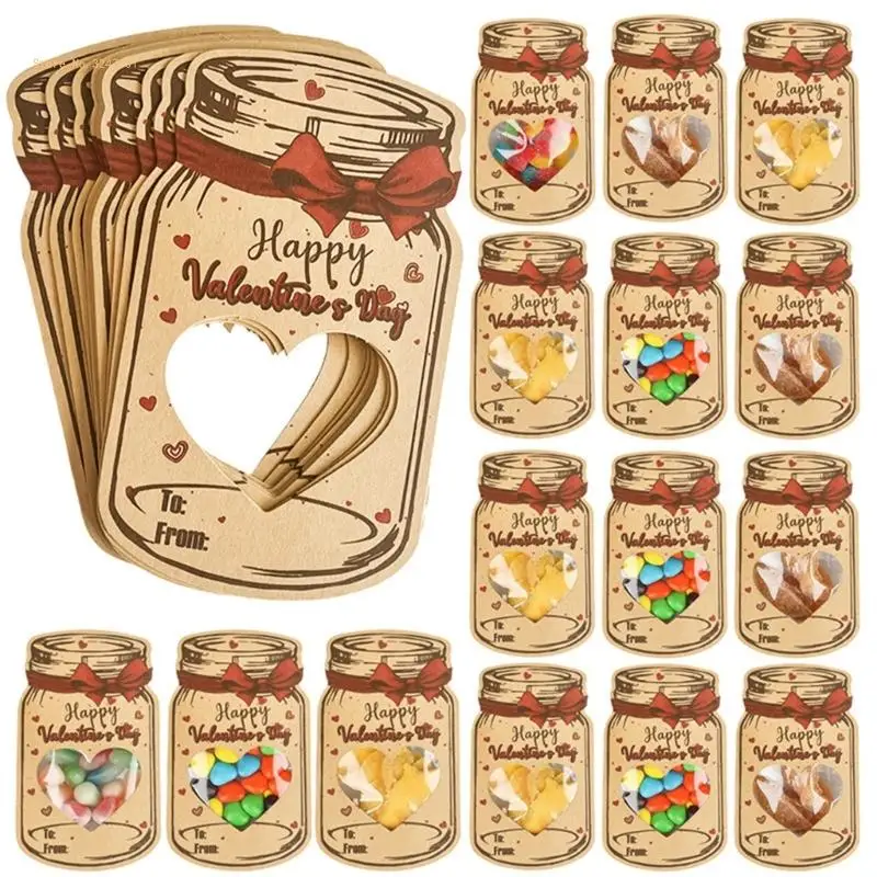 

Candy Jar Valentines Cards School Class Party Exchange Card with Hollowed Heart Dropship