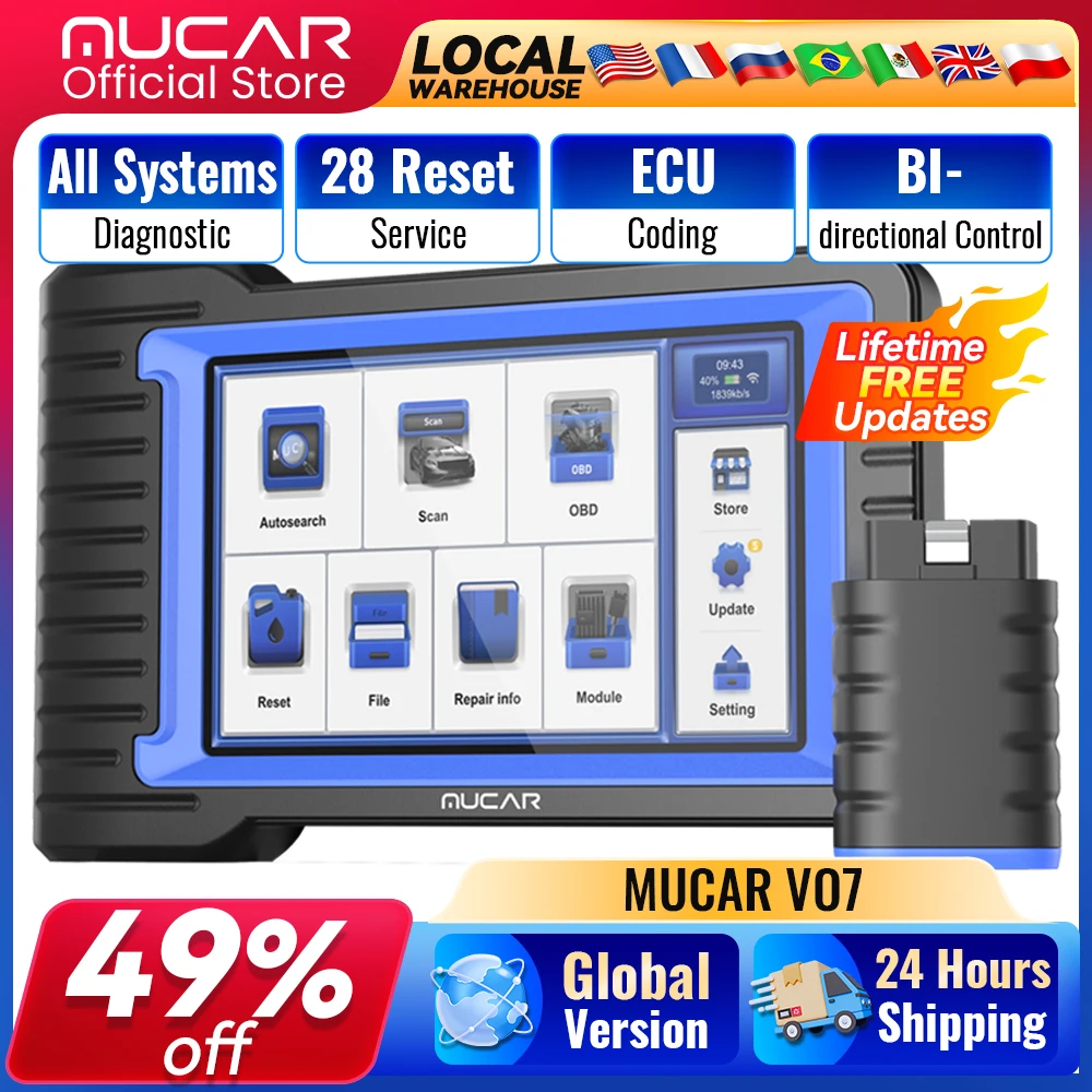 Lifetime Free Update MUCAR VO7S/VO7 Car Diagnostic Tool Bi-Directional ECU Coding Obd2 Scanner Full System Diagnosis 28 Reset