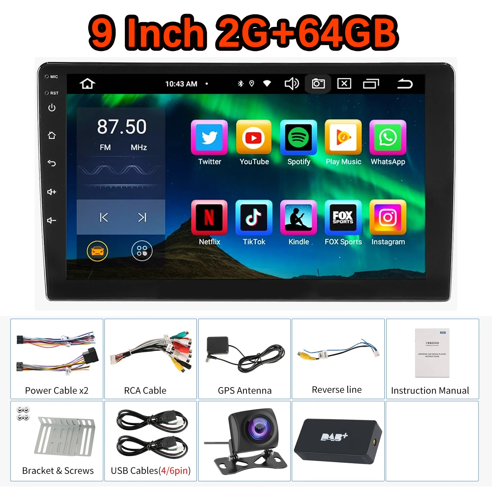 MOPECT 9 inch 2 DIN Android 15 4+64GB autoradio multimediasysteem universeel CarPlay Android Auto GPS navigatie AM radio DAB+ & dashcam