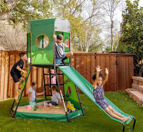 

Climbing Frame with Slide Playground Portable Metal Climbing Tower Swing Set Trampoline Park Climbing Wall Outdoor Game