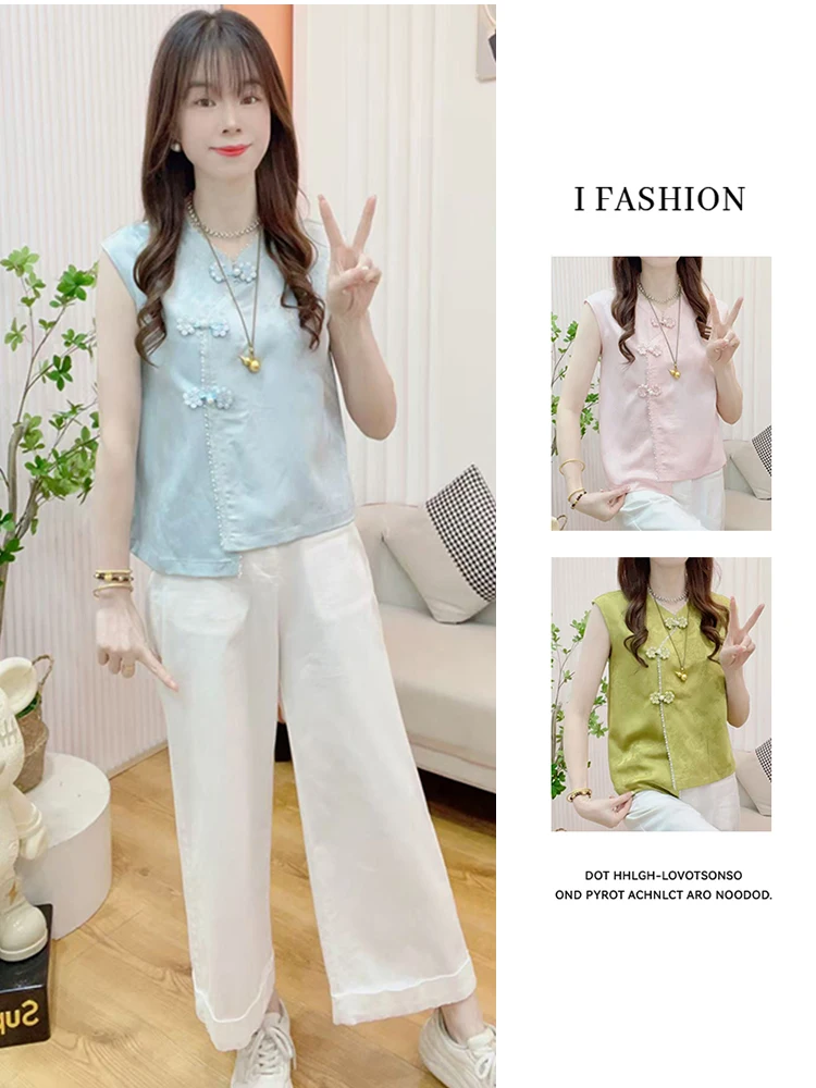 패셔너블한 슬림핏 버튼업 여성용 탑, 한국 스타일, 루즈핏, 라운드넥, 통기성 좋은 여름용...