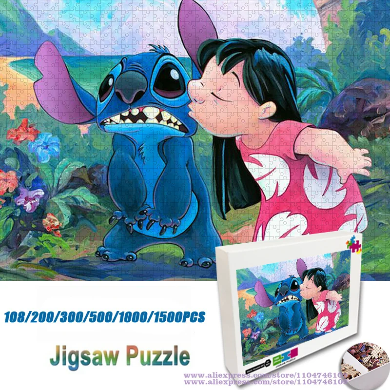 Disney Anime Lilo & Stitch Puzzle personnages de dessins animés 108/200/300/500/1000/1500 pièces Puzzles d'intelligence pour les enfants