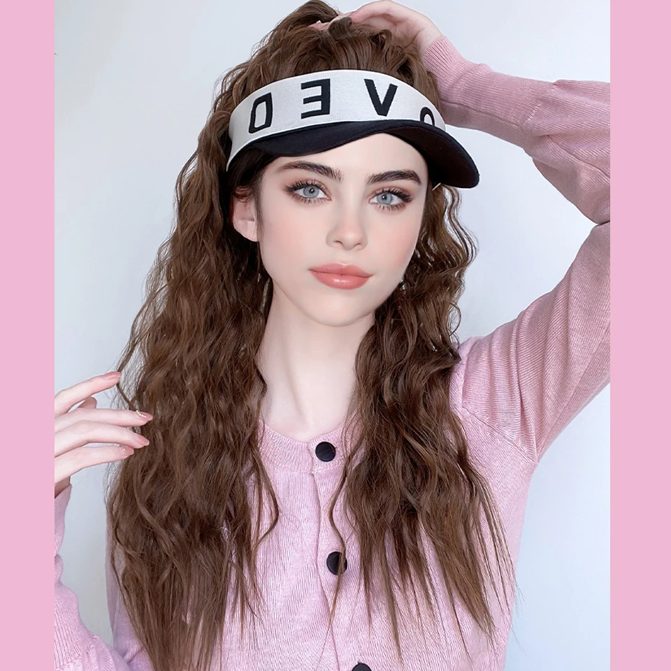 HUAYA Synthetic Wig for Women With Empty Top Baseball Long Wavy Cap Baseball Cap With Half Ponytail Wig Hair Extensions