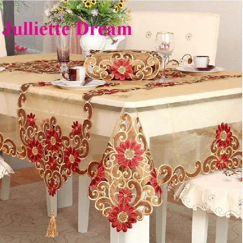 European Style Embroidered Tablecloth, Flower, Elegant Tablecloths, Dining Table, Tea Table, Carbon Cover, Wedding