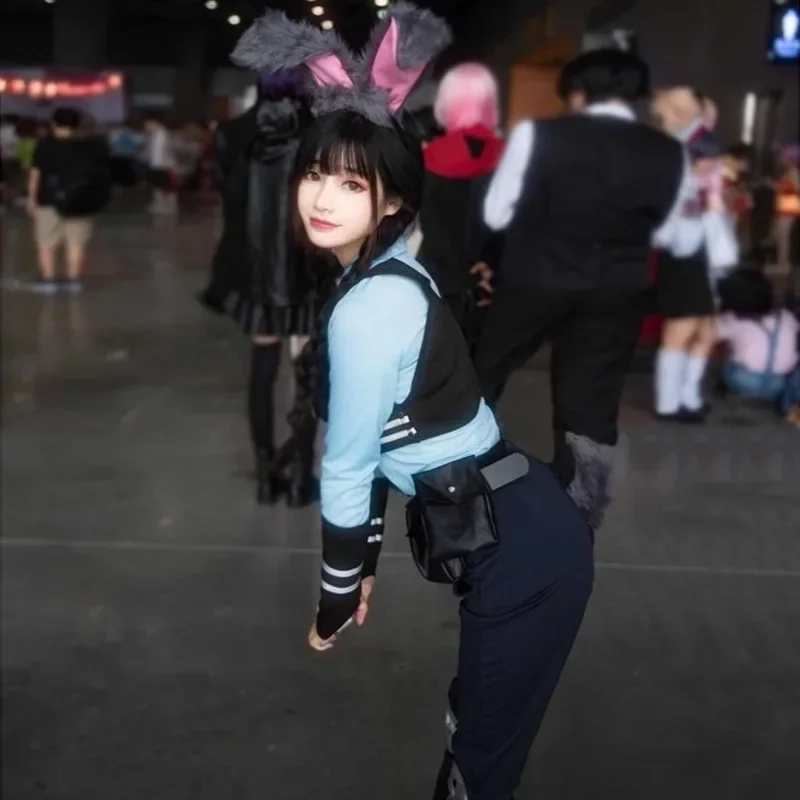 Judy Hopps przebranie na karnawał kobiety Cartoon Zoo Bunny odgrywanie ról dorosły mężczyzna ubrania na Halloween dla dzieci królik odzież oficera policji